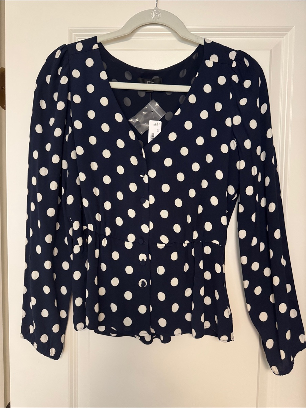 J. Crew Navy Polka Dot V-Neck Blouse